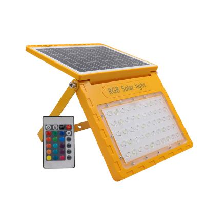 China Factory Price Outdoor RGB Flood Light USB Rechargeable All In One Portable Solar Flood Light Times With Remote Control for sale