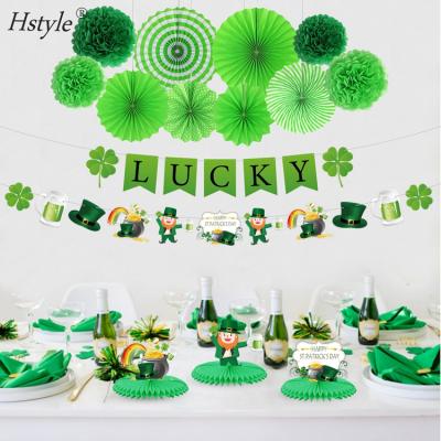 China St. Patrick's Day Party Eco-Friendly Irish Theme Decoration Set With Lucky Grass Garland Craft Paper Fan Pom Poms ST663 for sale