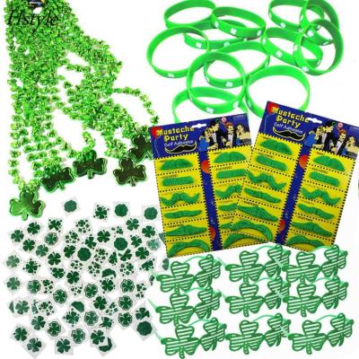 China Eco-friendly 144 PCS St Patrick's Day Fancy Dress Accessories Set Gift With Shamrock Green Glasses Beaded Necklace ST644 for sale