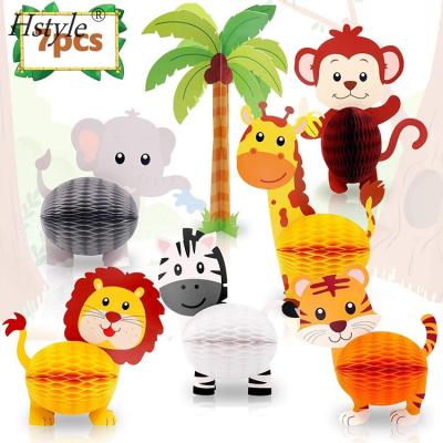 China Eco-friendly 7 Pcs Jungle Safari Animals Honeycomb Centerpieces 3D Table Decorations For Birthday Party SET680 for sale