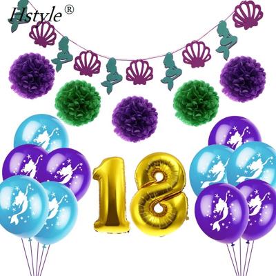 China Eco-friendly 18 Years Birthday Banner Latex Balloon Baby Shower Party Decorations Mermaid Party Supplies SET308 for sale