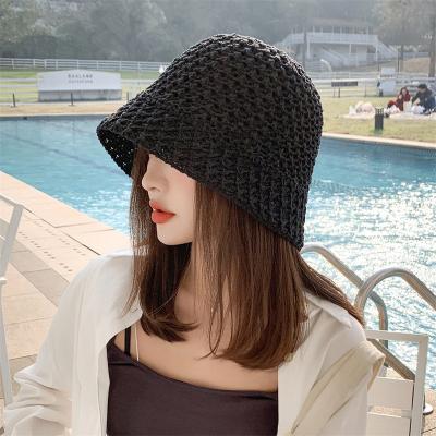 China Goods 2023 Fashion Women Summer Bucket Beach Straw Cap Sun Proof Hats for sale