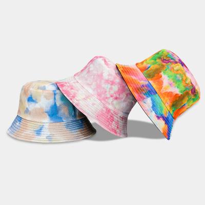 China Fisherman's Hat Double Sided Sunscreen Tie Dye Outdoor Bucket Hat Durable Multicolor Printed Hat for sale