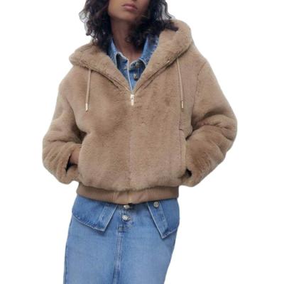 China Hot Selling Fashion Plush Ladies Long Sleeve Jacket Suede Hooded Coat Women Winter Breathable Faux Fur Plush Coat for sale