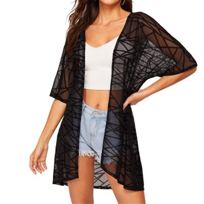 China Women Summer Loose Elegant Breathable Bar Front Open To See Long Cardigan Cover Up Casual Beach Swimwear for sale