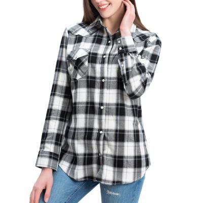 China Breathable 100% Cotton Long Sleeve Shirts For Women Plaid Shirts Office Ladies Casual Blouses for sale