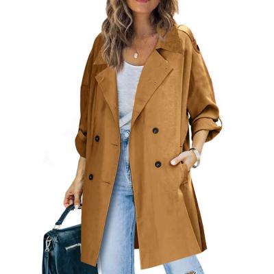 China Wholesale Women's Long Trench Classic Lapel Windproof Breathable Double Breasted Coat Slim Overcoat With Belt for sale