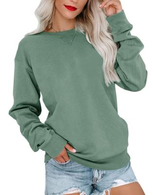 China 2022 OEM Drop Windproof Ladies Tops Long Sleeve Crewneck Casual Plain Dyed Pullover Sweatshirt For Women for sale