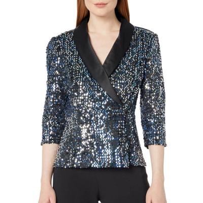 China Sale 2022 New Designer Breathable Warm Fall Winter Slim Fit Ladies Blazers Ladies Long Sleeve Lapel Sequin Patchwork Blazers for sale