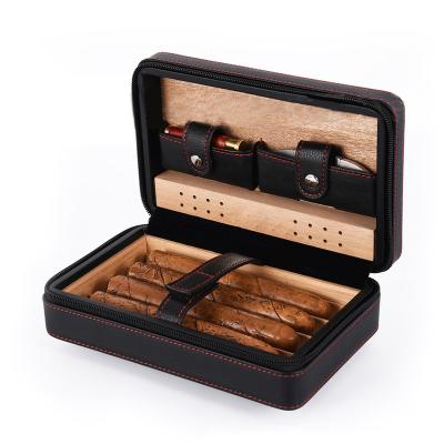 China Luxury Black Brown Luxury Cedar Travel Cigar Case Wood Customized Leather Humidor for sale