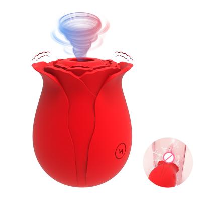 China Medical Women Rose Sex Toy, Black Silicone + ABS Powerful Clitoral Sucking Rose Vibrator, Licking Tongue Double Sided Rose Shape Vibrator for Couples for sale