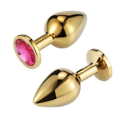 China Medical Silicone+ABS Butt Plug Anal Sex Toys Gold With Small Jewel Gold Medium Large Adult Products for sale