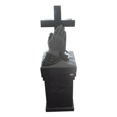 China Modern American Style Carving Cross Hands Granite Prayer Headstone for sale