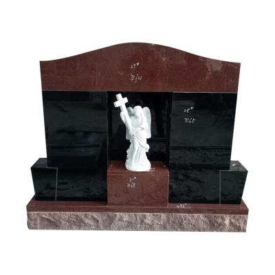 China Modern Design American Granite Hot Sales Outdoor Headstone With Corner Statue And Corss for sale