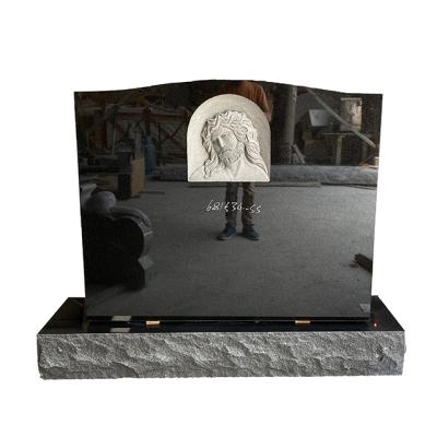 China Hand Carving Jesus Relief Tombstone Traditional American Style Gray Granite Stone for sale