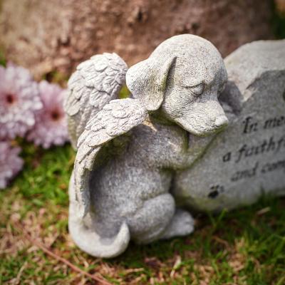 China Europe Forever In Our Hearts Pursue Stone Statue Sleep Dog Angel Figurine Pet Resin Character Commemorative Figurine for sale