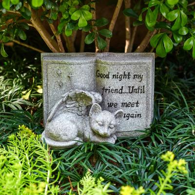 China Europe Small Cat Angel Memorial Pet Cat Resin Sleeping Open Markes Grave Headstones For Deceased Pet for sale