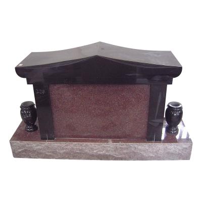 China American Pagoda Top Polish Black And Red Granite Mounument With Vase Columbarium for sale