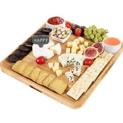 China Sustainable Bamboo Cheese Cutting Board Set With Knife Set Kitchen Customized Tools Logo for sale