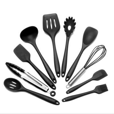 China Viable Color Box 10 Pcs Set Heat Resistant Black Nylon Kitchen Cookware Silicone Kitchen Utensil Set for sale