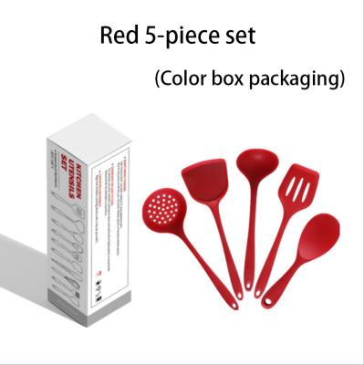 China Sustainable Color Box Packing 5 Pcs Set Red Silicone Kitchen Utensils Set Kitchen Accessories Utensils for sale