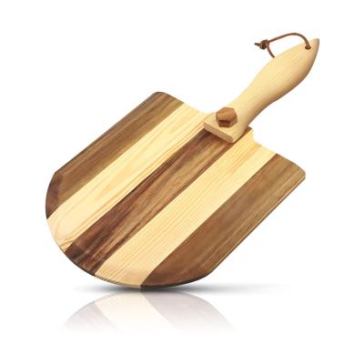 China Sustainable Mango Wooden Foldable Acacia Round Cutting Plate Pizza Boards Black Striped Pizza Board for sale