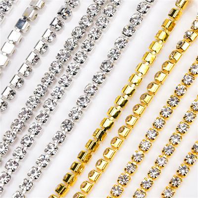 China Factory ss6-ss28 copper single row diamond silver and gold rhinestone czech crystal cup chain for jewelry for sale