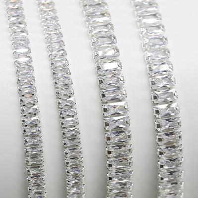 China Single Row Rectangle Copper Chain Factory Cubic Zirconia Silver And Gold Rectangle Zircon Chain For Jewelry for sale