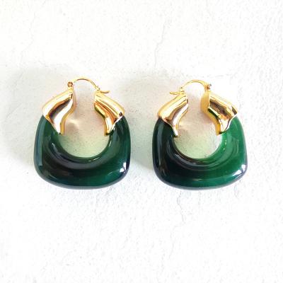 China FASHIONABLE new fashion gold plated brass earrings are green resin earrings for sale