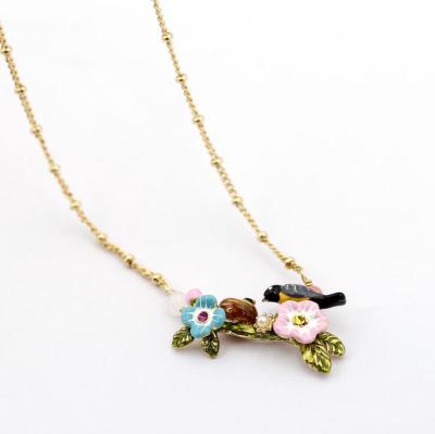 China CLASSIC Brass Enamel Necklace Bird Cherry Fashion Flower Shape Pendant Necklace for sale