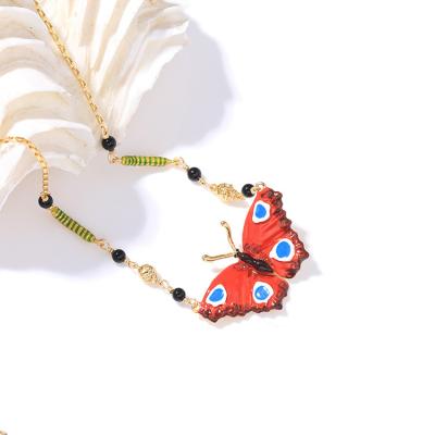 China CLASSIC New Fashion and Unique Gold Plated Red Enamel Butterfly Chain Necklace Wholesale for sale