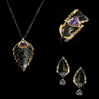 China CLASSIC Black Gold Plated Necklace Leaf Pendant Necklace, Jewelry Set for sale