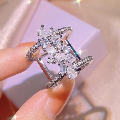 China CLASSIC Crystal Diamond Water Drop Finger Ring Cavity Layered Hollow Zircon CZ Shining Rings for sale