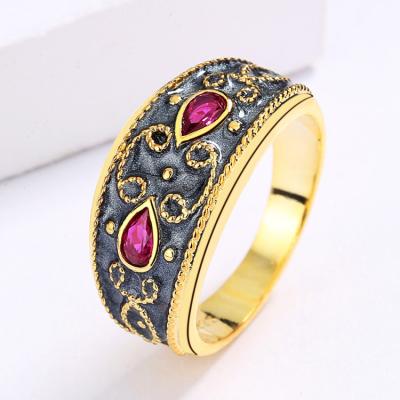 China Red Colors Women's CLASSIC Geometric Epoxy Enamel Double Style Handmade Zircon Rings For Party for sale