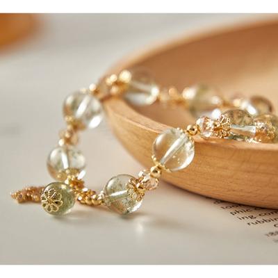 China Trendy Natural Stone Chain Natural Charm Crystal Gold Bead Bracelets Snowflake Gold Fashion Pendant Bracelet For Girls for sale