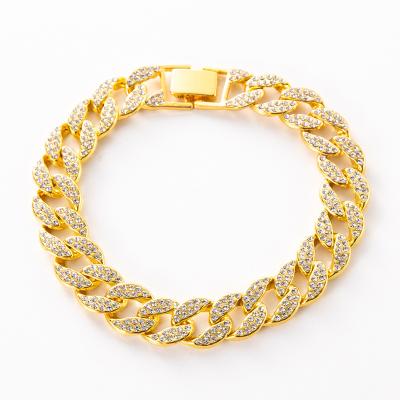 China Wholesale CLASSIC Cuban Chain Necklace Jewelry Iced Out Rhinestone Alloy Gold Plated Miami Cuban Anklet for sale