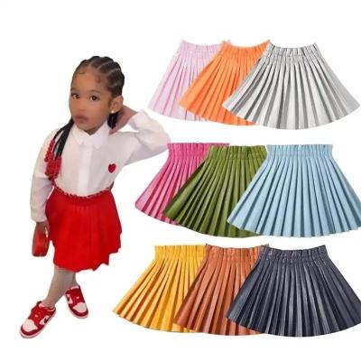 China Anti-wrinkle Ms-41 2023 Wholesale Child PU Pleated Leather Short Skirts Autumn Winter Mini Pleated Skirt for Baby Girls Kids for sale