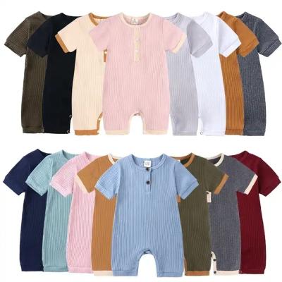 China Casual Ms-35 new born baby clothes girls boys summer wholesale ribbed cotton rompers newborn clothing unisex baby romper for sale