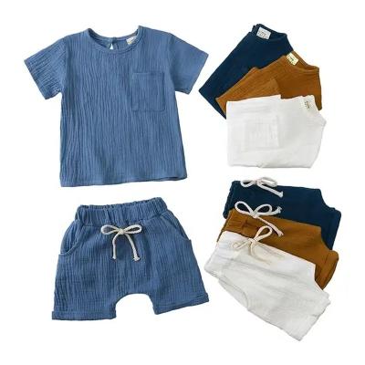 China Anti-wrinkle Ms-34 wholesale linen cotton baby pajamas boy girl clothing sets toddler boy infant Kids Summer clothes set for sale