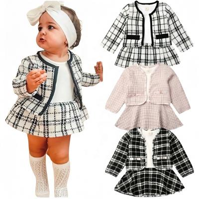 China Windproof Ms-66 Children Clothing Sets White Dress + Plaid Jackets Formal Outfits Coats Winter Dress for Baby Girls 2 to 6 Years for sale