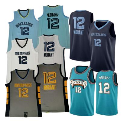 China Men's Breathable Ja Morant Embroidery Basketball Uniforms #12 Ja Morant Basketball Tank Top for sale