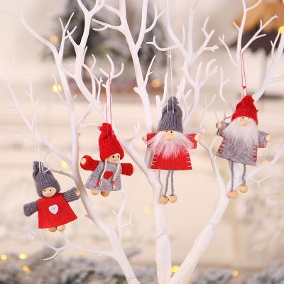 China Wool+cloth+wood Mini Small Christmas Decoration Boys and Girls Doll Creative Wooden Hanging Doll Christmas Tree for sale