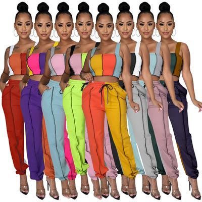 China Breathable Tank Top Color Patchwork Women Set 2021 2 Piece Lounge Sweatsuit Woman Clothing Outfits for sale