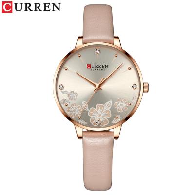 China Water Resistant Curren 9068 Fashion Casual Leather Women's Quartz Watches Flower Pattern Dial Watch Waterproof Curren Women for sale