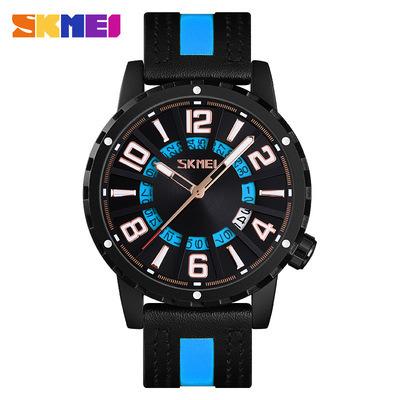 China Skmei 9202 Automatic Custom Men's Quartz Watch Band Genuine Leather Waterproof Automatic Date Sports Watch for sale