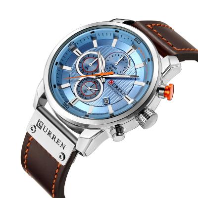 China Fashion Waterproof Automatic Date Movement CURREN 8291 Chronograph Men's Quartz Genuine Leather Strap Watches for sale