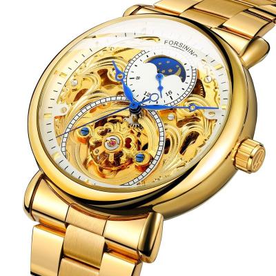 China 2022 New Forsining Men's Wrist Watch Stainless Steel Gold Automatic Mechanical Luxury Skeleton Water Resistant Sports Watches Men Wrist Watch for sale