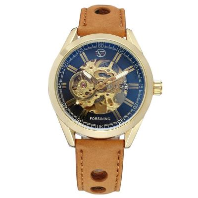 China 2022 Hot Selling Water Resistant Fashion Forsining Band Genuine Leather Skeleton Automatic Mechanical Wristwatches Custom Watches Men for sale