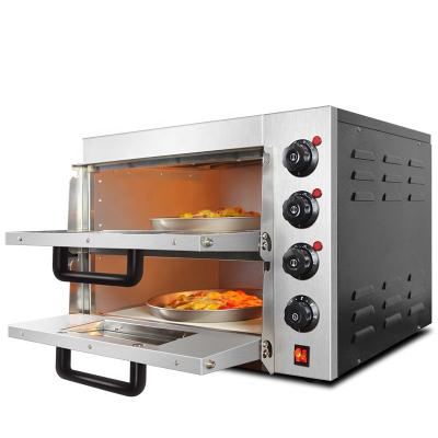 China Independent Temperature Control Household Stainless Steel Commercial Electric Two Deck Pizza Oven With Stone Base for sale