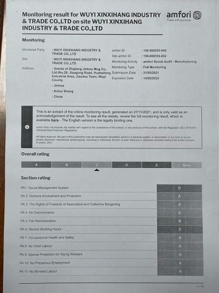 BSCI - Wuyi Xin Xihang Industry & Trade Co., Ltd.